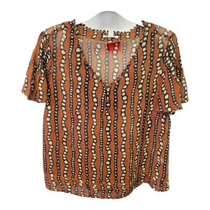 Cato | Brown, White & Black Polka dot blouse 👚 | Relaxed Short Sleeve | Size M
